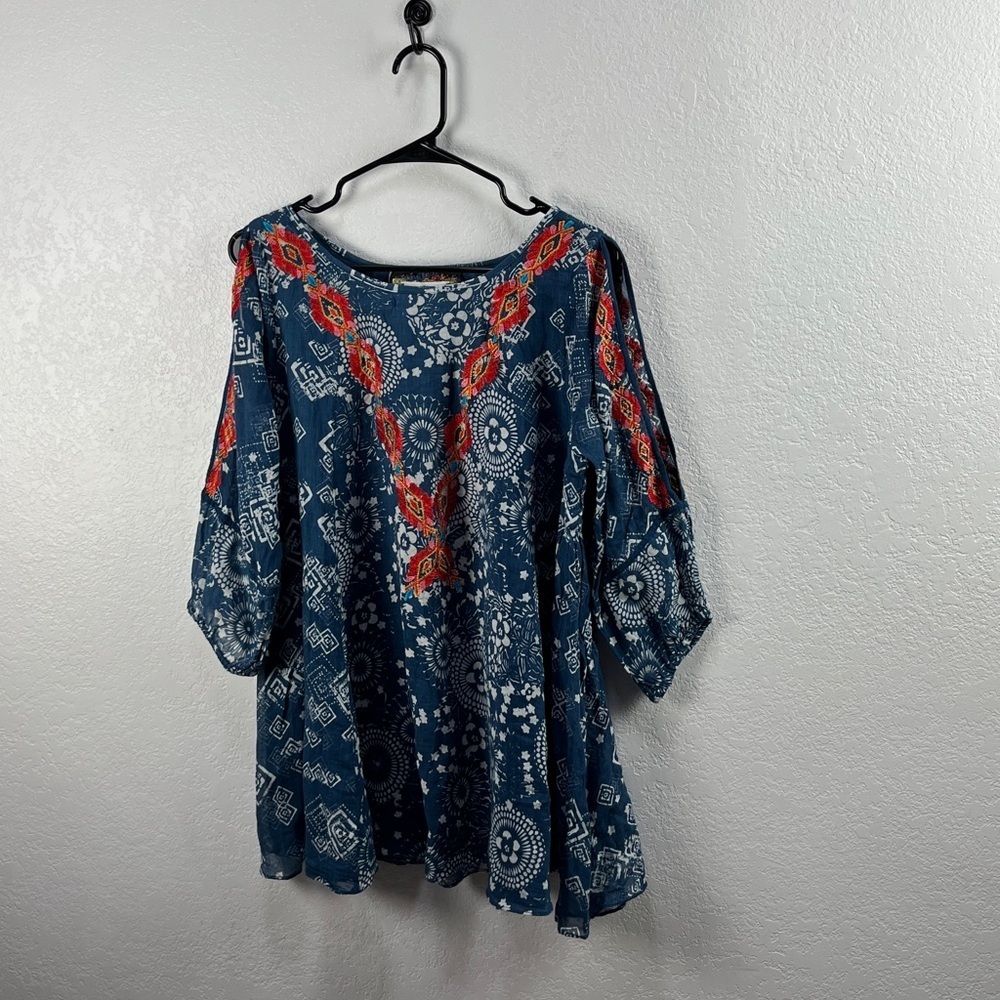 Vintage Collection Sommerset Tunic Cold Shoulder Bohemian Lightweight Sz L Chic